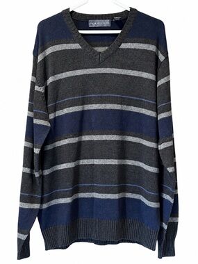 Vintage Oscar De La Renta Mens XL Striped V Neck Knit Sweater Grandpacore 90s